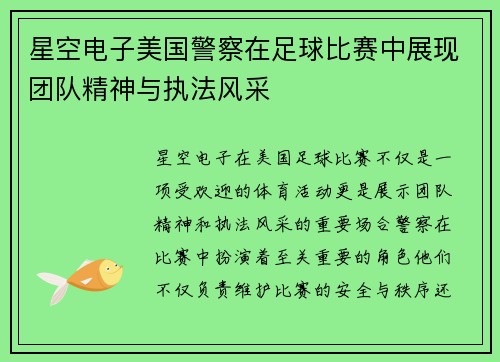 星空电子美国警察在足球比赛中展现团队精神与执法风采